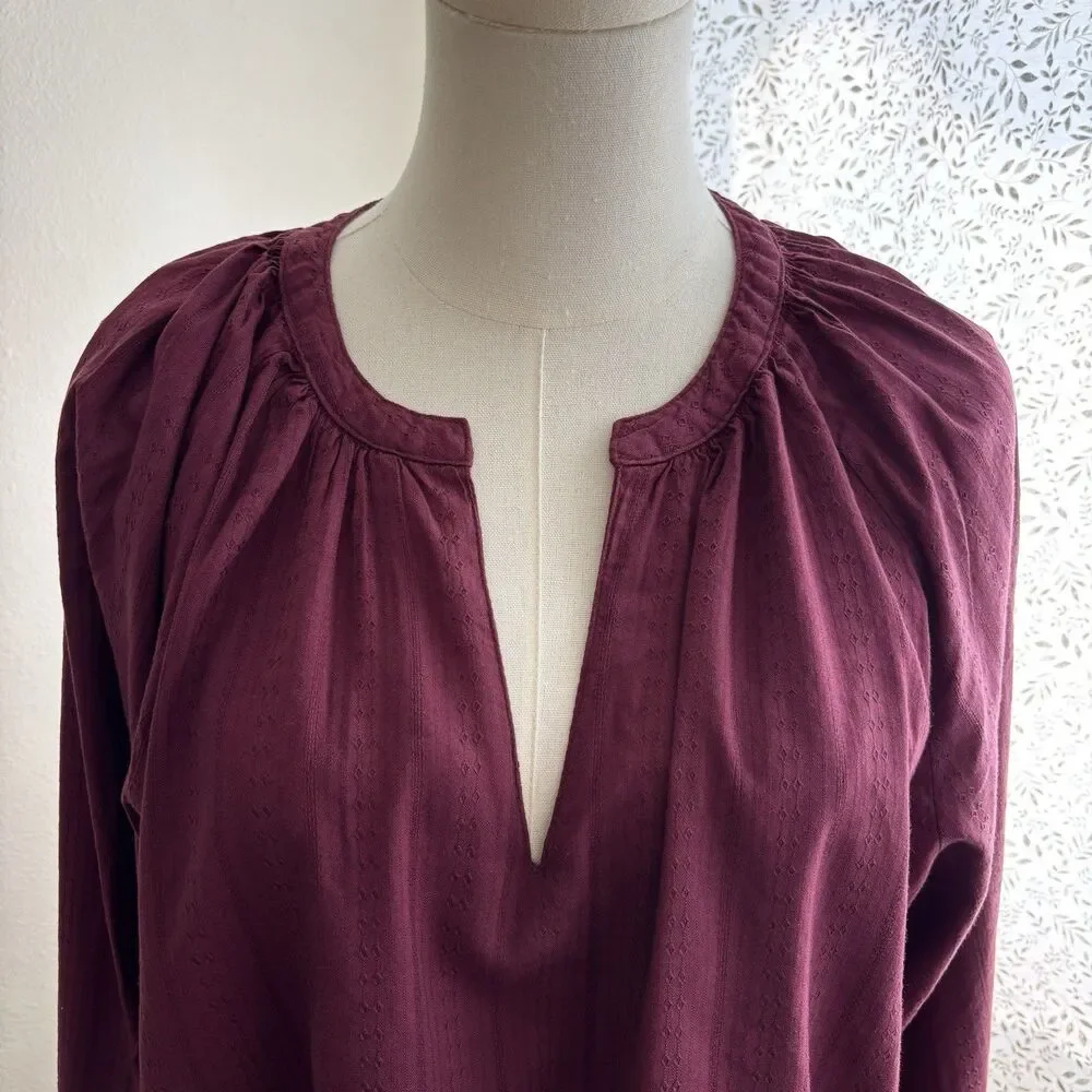 Old Navy Textured Blouse Dark Mauve Split Neck Long Sleeve Women's Large Boho